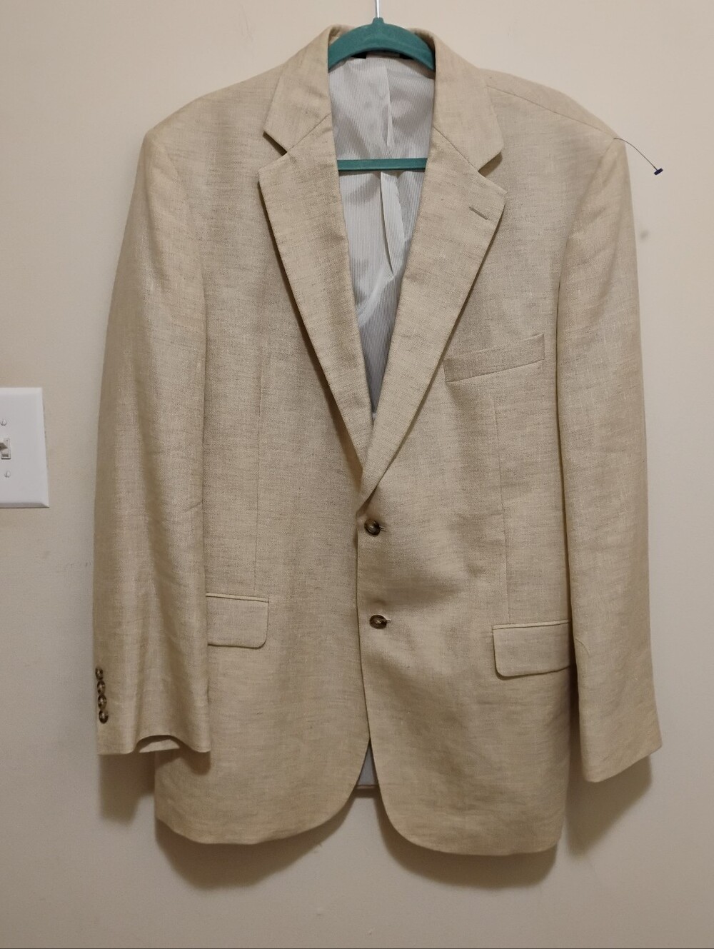JoS.A.Bank Tan Linen & Wool Mens Blazer Sport Coat Size 44 Long